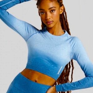 Gym Shark Seamless Blue Ombre Long Sleeve Crop Top